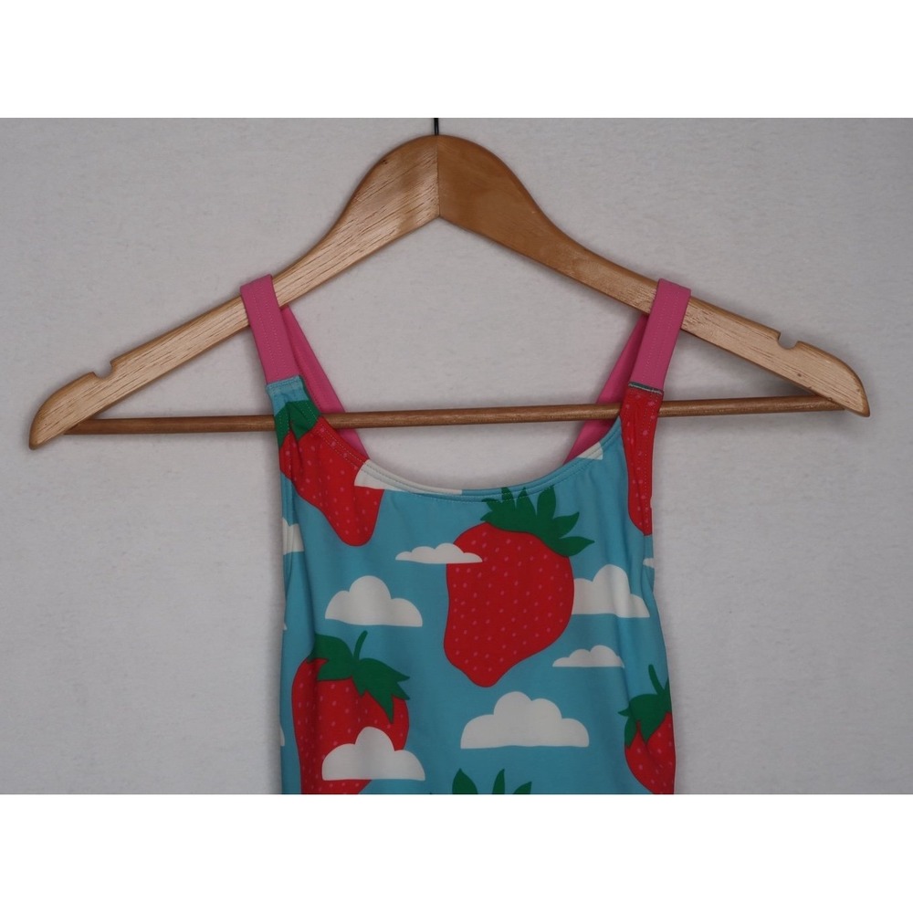 Mini‎ Boden Girls Strawberry Swimsuit 9-10Y Blue Cross Back One Piece Resort NWT